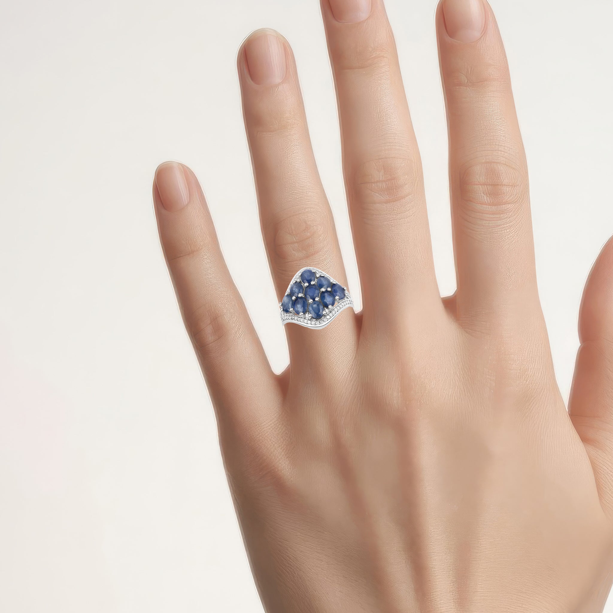Blue Sapphire Ring With Diamonds 3.36 Carats Sterling Silver