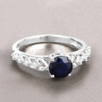 Blue Sapphire Ring With Diamonds 1.1 Carats 10K White Gold