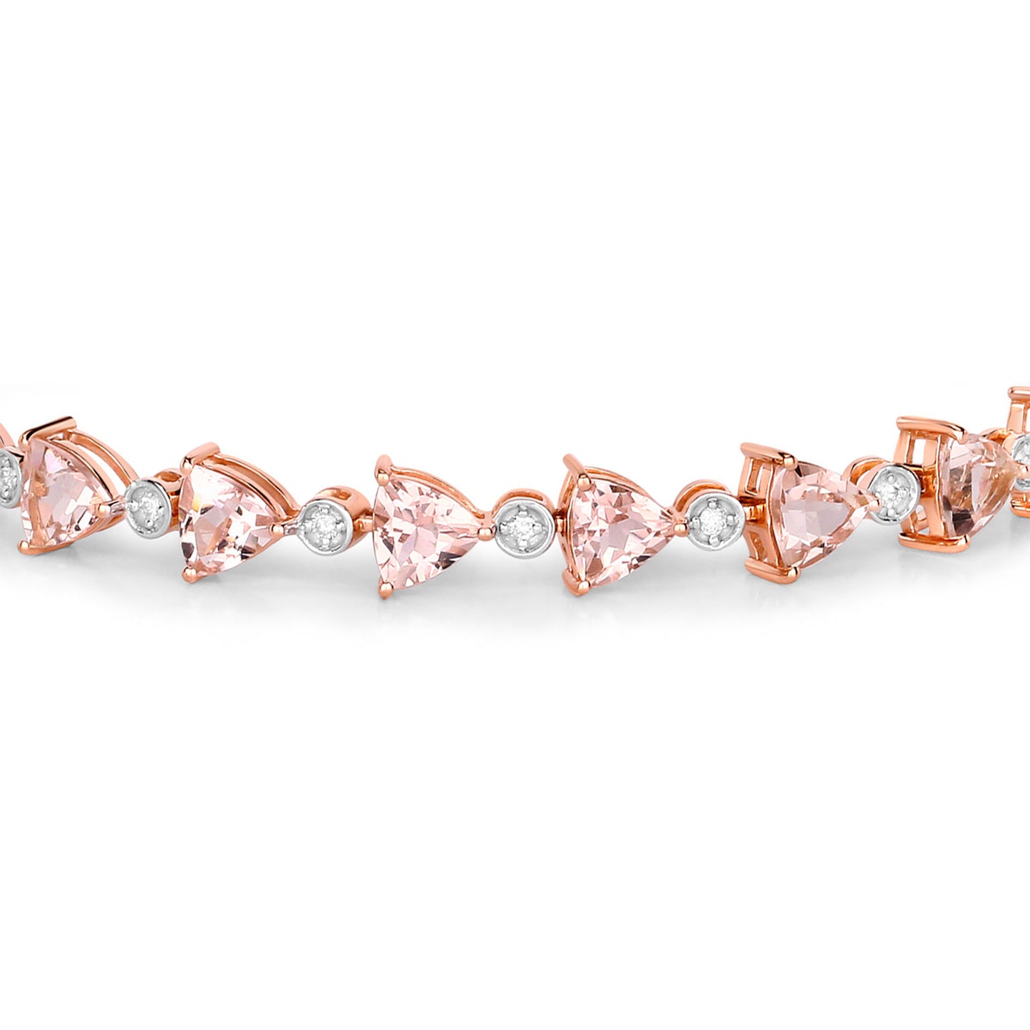 Morganite Tennis Bracelet Trillion Cut Diamond Links 7.55 Carats 14K Rose Gold