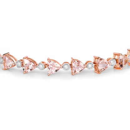 Morganite Tennis Bracelet Trillion Cut Diamond Links 7.55 Carats 14K Rose Gold