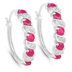 Ruby Hoop Earrings With White Topaz 1.36 Carats Sterling Silver
