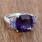 Amethyst Ring With Tanzanite 6.32 Carats Sterling Silver