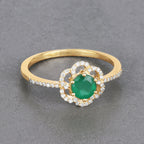 Zambian Emerald Ring With Diamonds 0.52 Carats 14K Yellow Gold