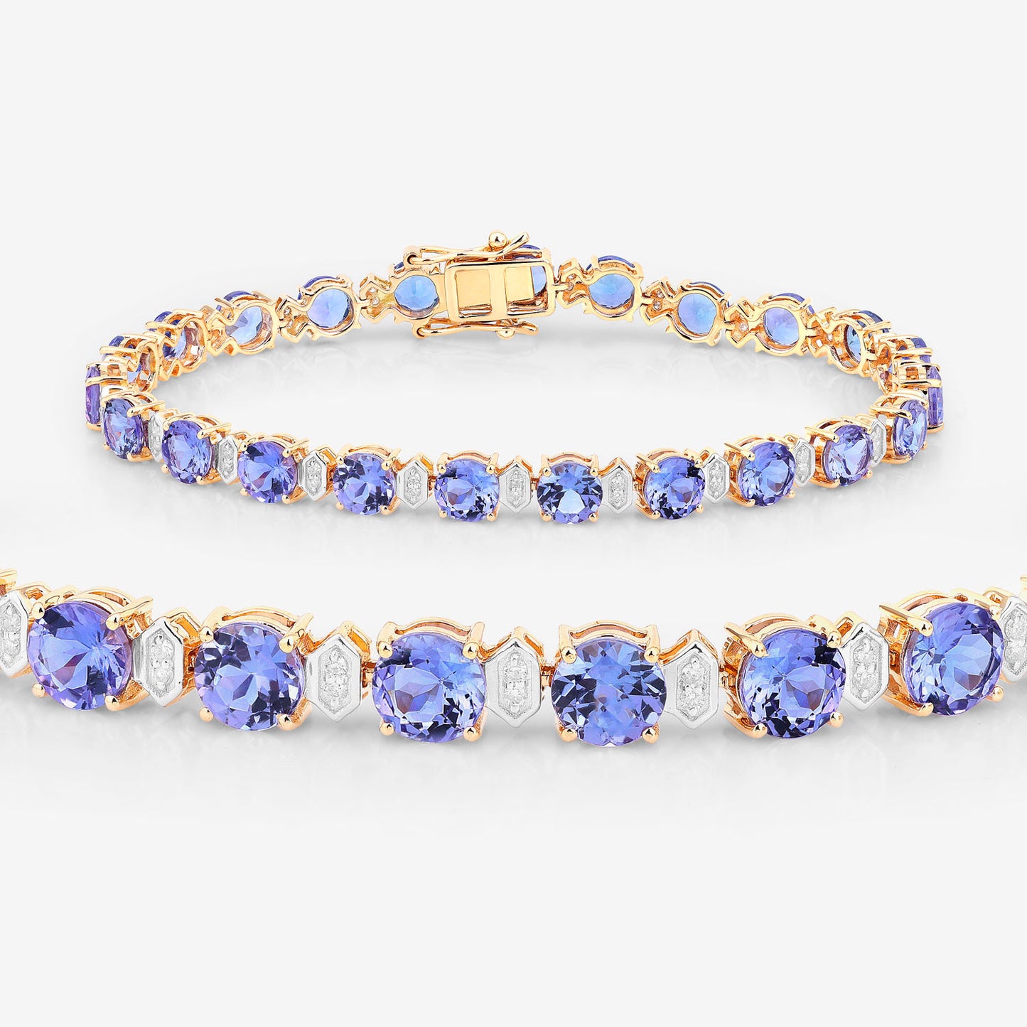 Tanzanite Tennis Bracelet Diamonds 9.8 Carats 14K Yellow Gold