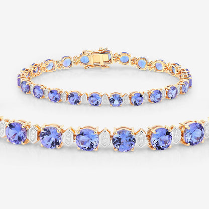 Tanzanite Tennis Bracelet Diamonds 9.8 Carats 14K Yellow Gold