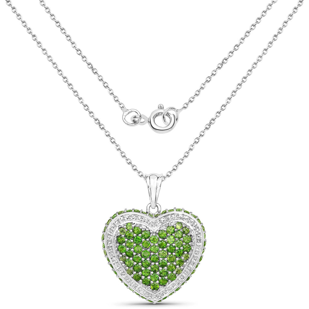 Chrome Diopside Heart Pendant 4.56 Carats Sterling Silver