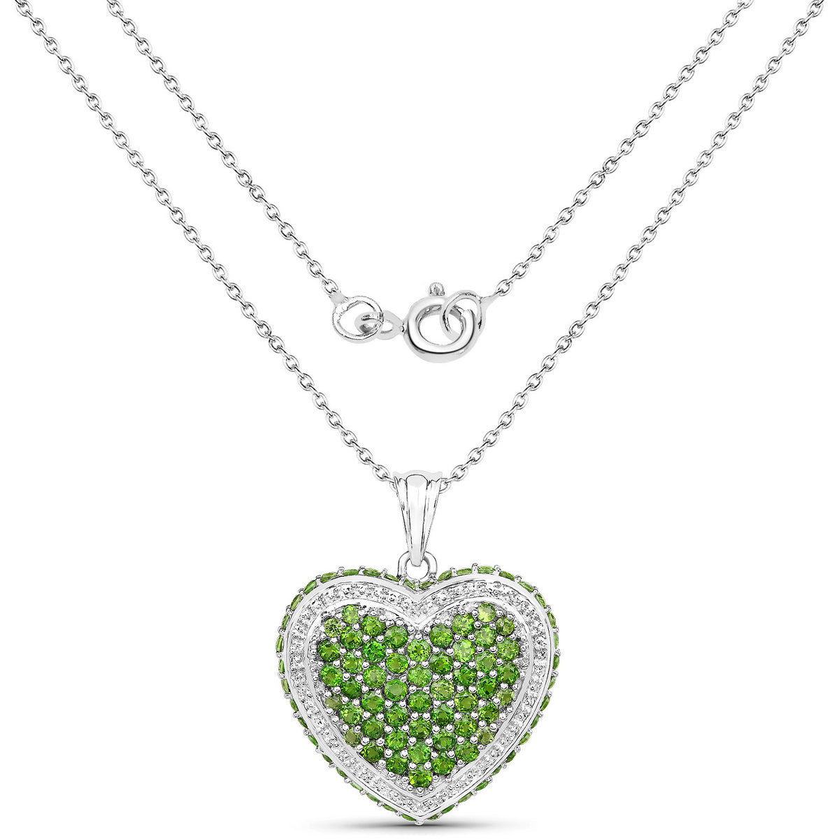Chrome Diopside Heart Pendant 4.56 Carats Sterling Silver