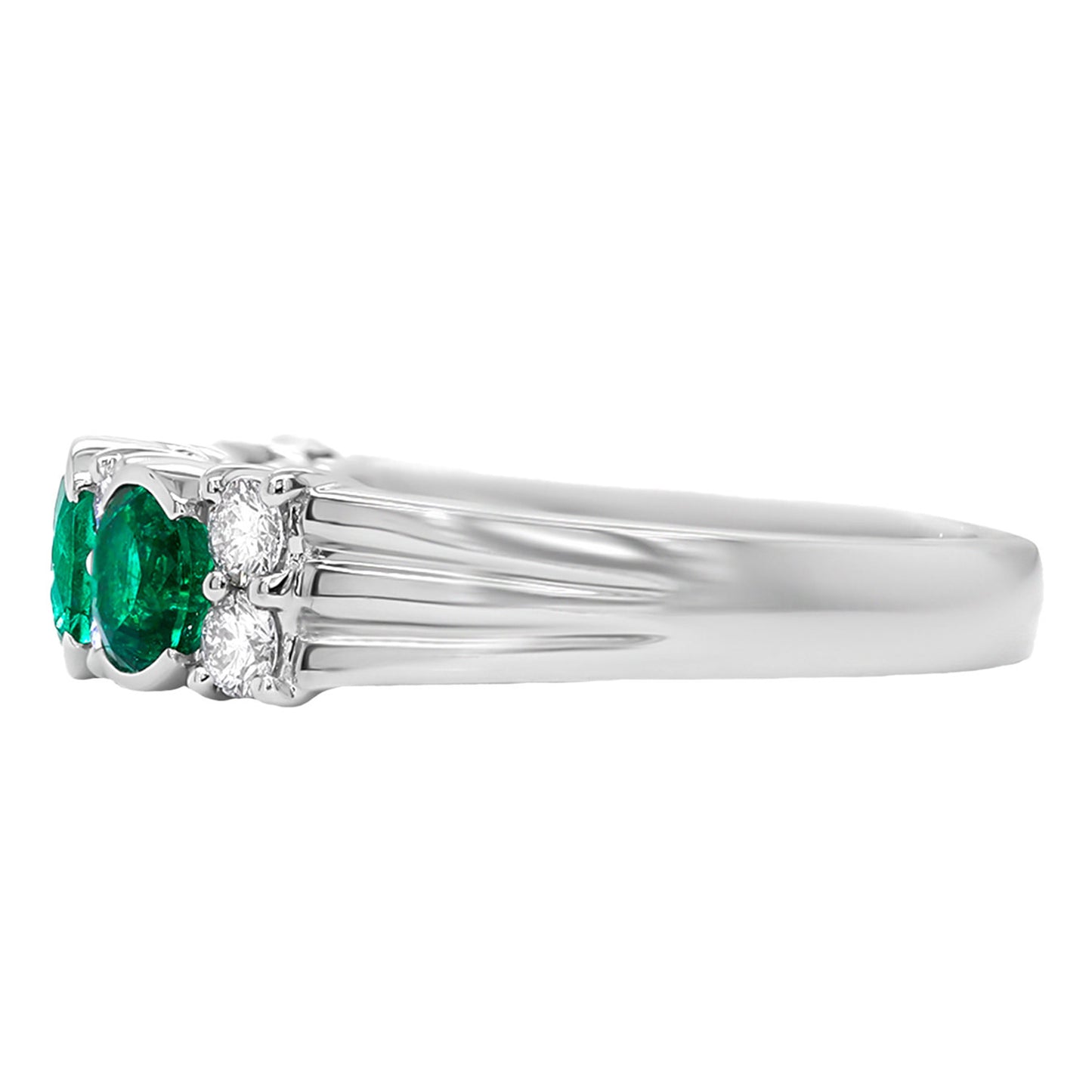 Emeralds and Diamonds Band Ring 1.36 Carats 18K White Gold