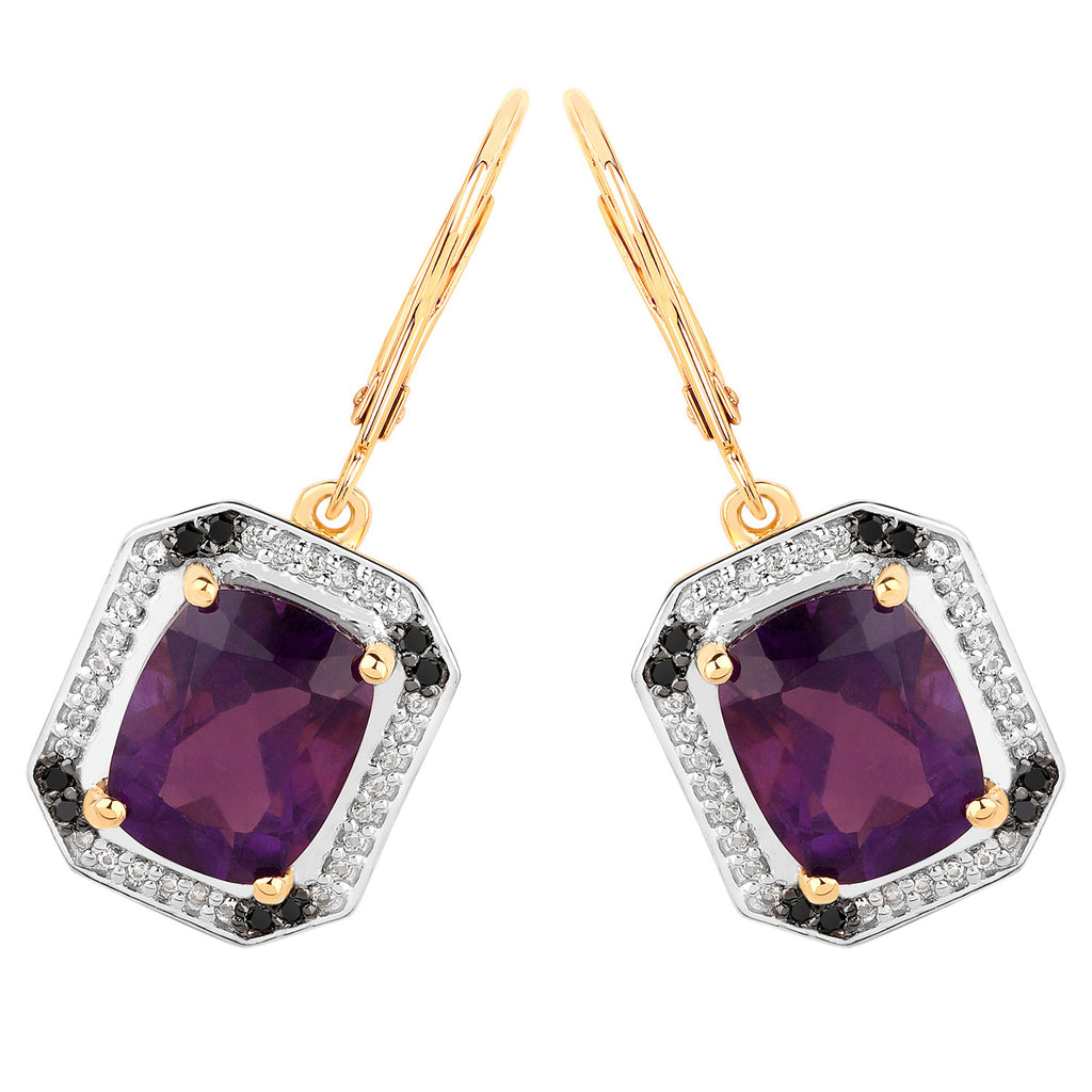 Amethyst Earrings With White Topaz 5.52 Carats Gold Plated Silver