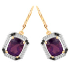 Amethyst Earrings With White Topaz 5.52 Carats Gold Plated Silver