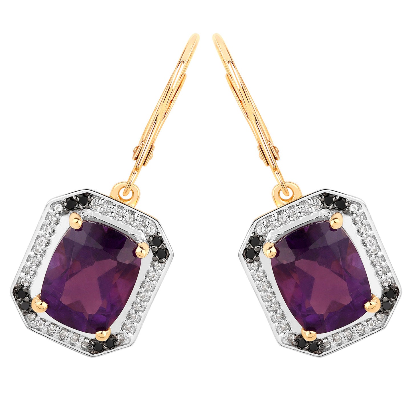 Amethyst Earrings With White Topaz 5.52 Carats Gold Plated Silver