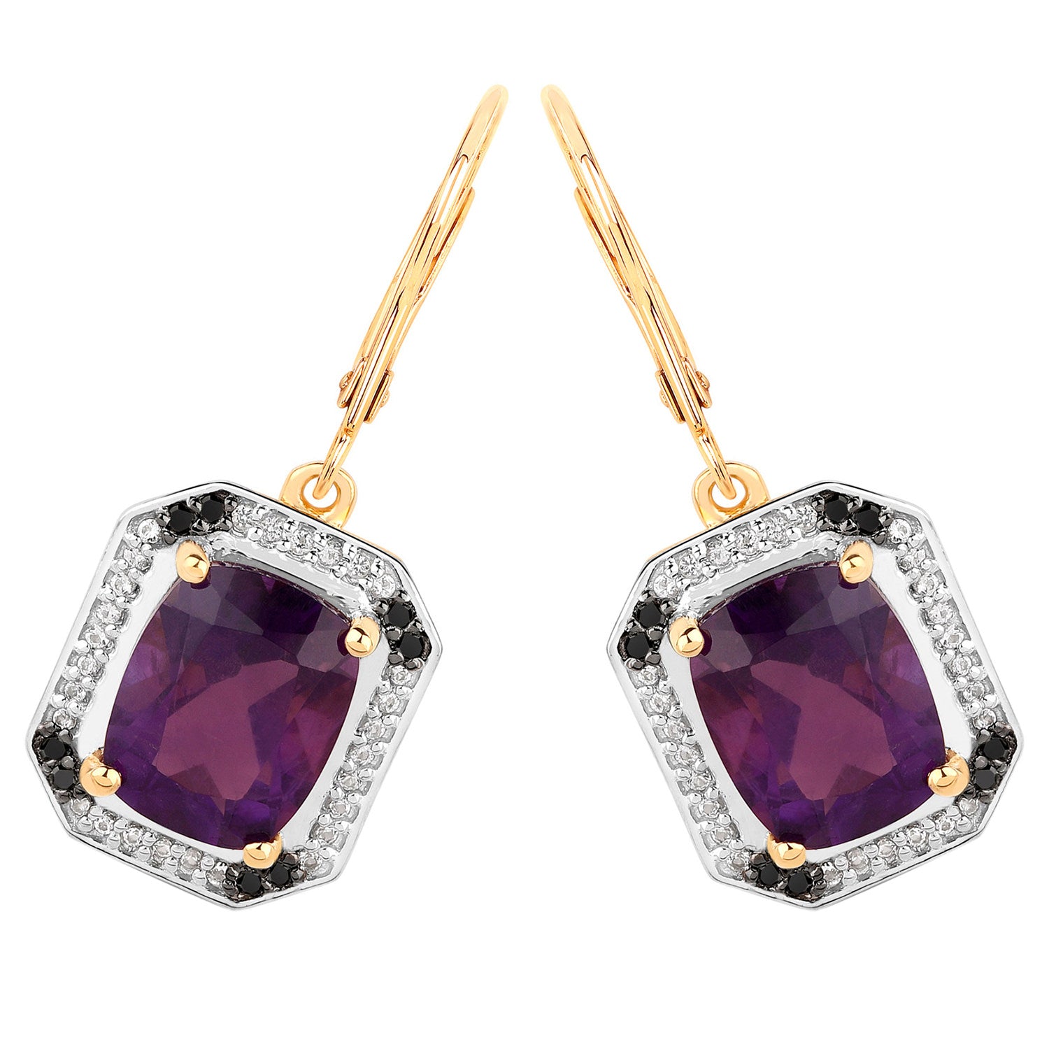 Amethyst Earrings With White Topaz 5.52 Carats Gold Plated Silver