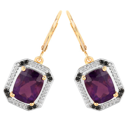 Amethyst Earrings With White Topaz 5.52 Carats Gold Plated Silver