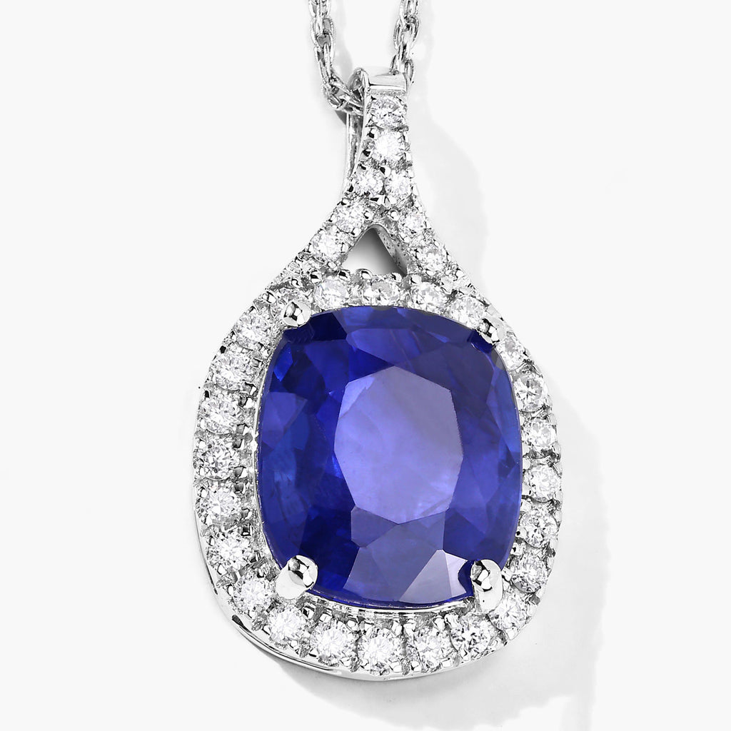 Blue Sapphire Pendant With Diamonds 2.68 Carats 18K White Gold
