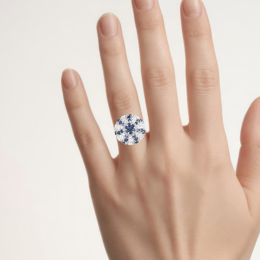 Blue Sapphire Ring With White Topaz 1.68 Carats Sterling Silver