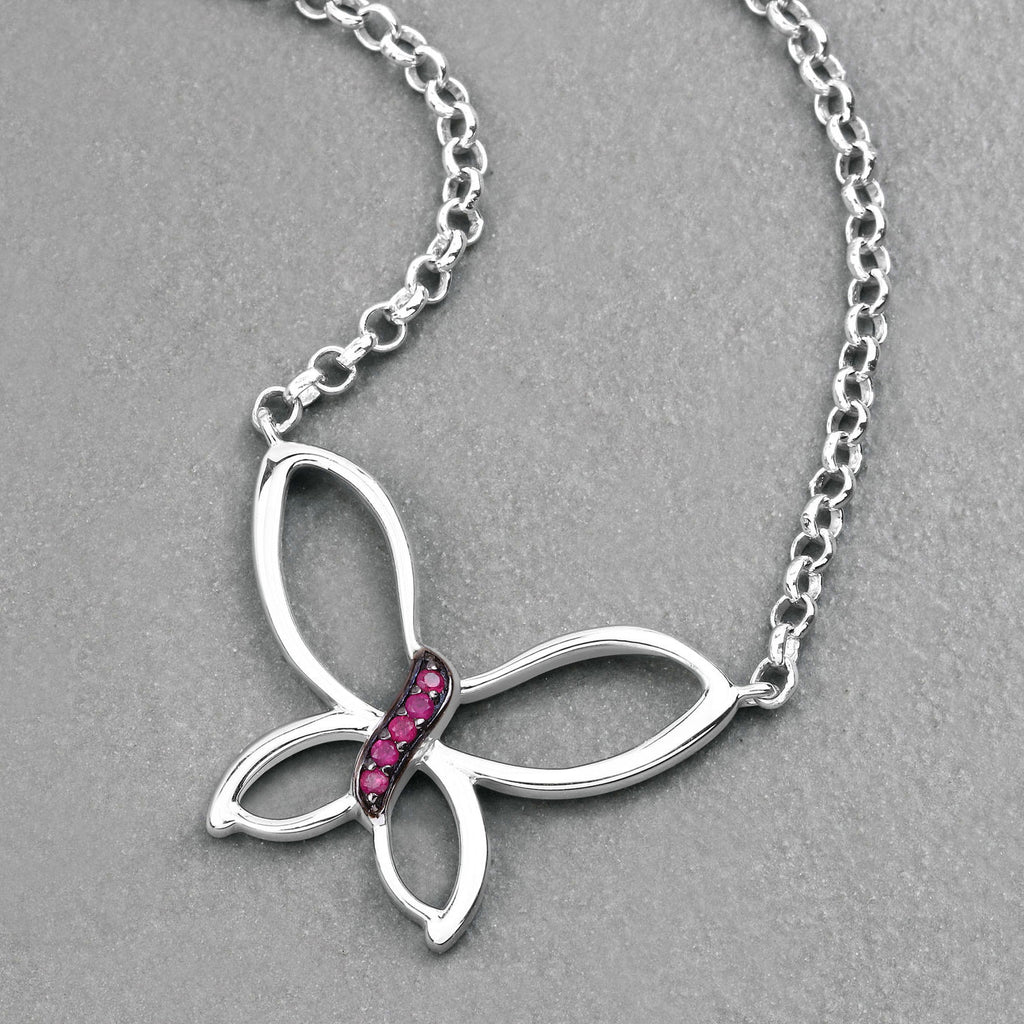 Ruby Butterfly Pendant 0.08 Carats Sterling Silver