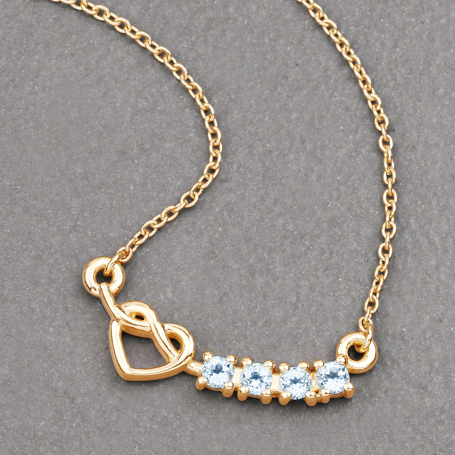 Blue Topaz Heart Necklace 0.28 Carats Gold Plated Silver