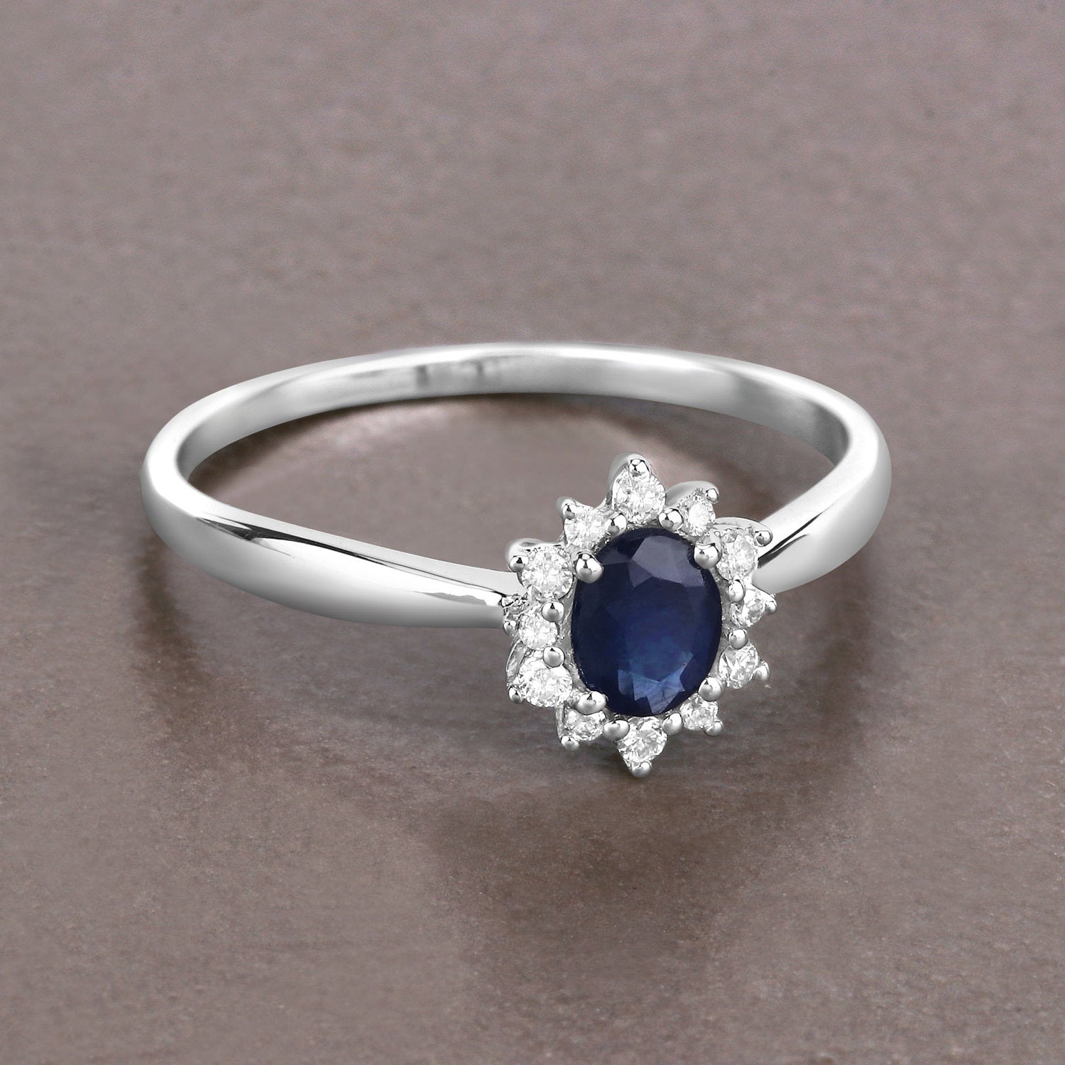 Blue Sapphire Ring With Diamonds 0.4 Carats 14K White Gold