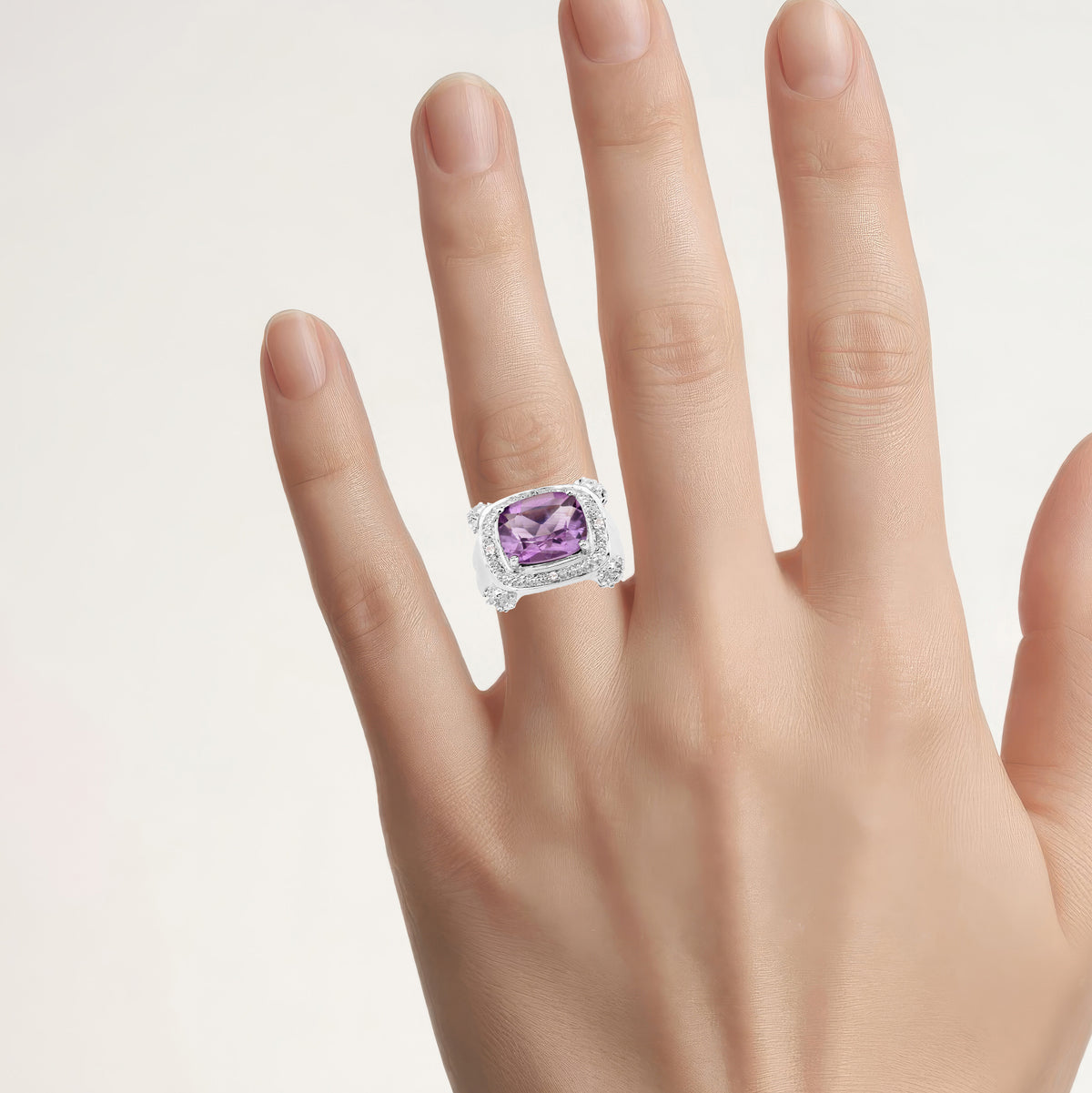 Amethyst Ring With White Topaz 4.36 Carats Sterling Silver
