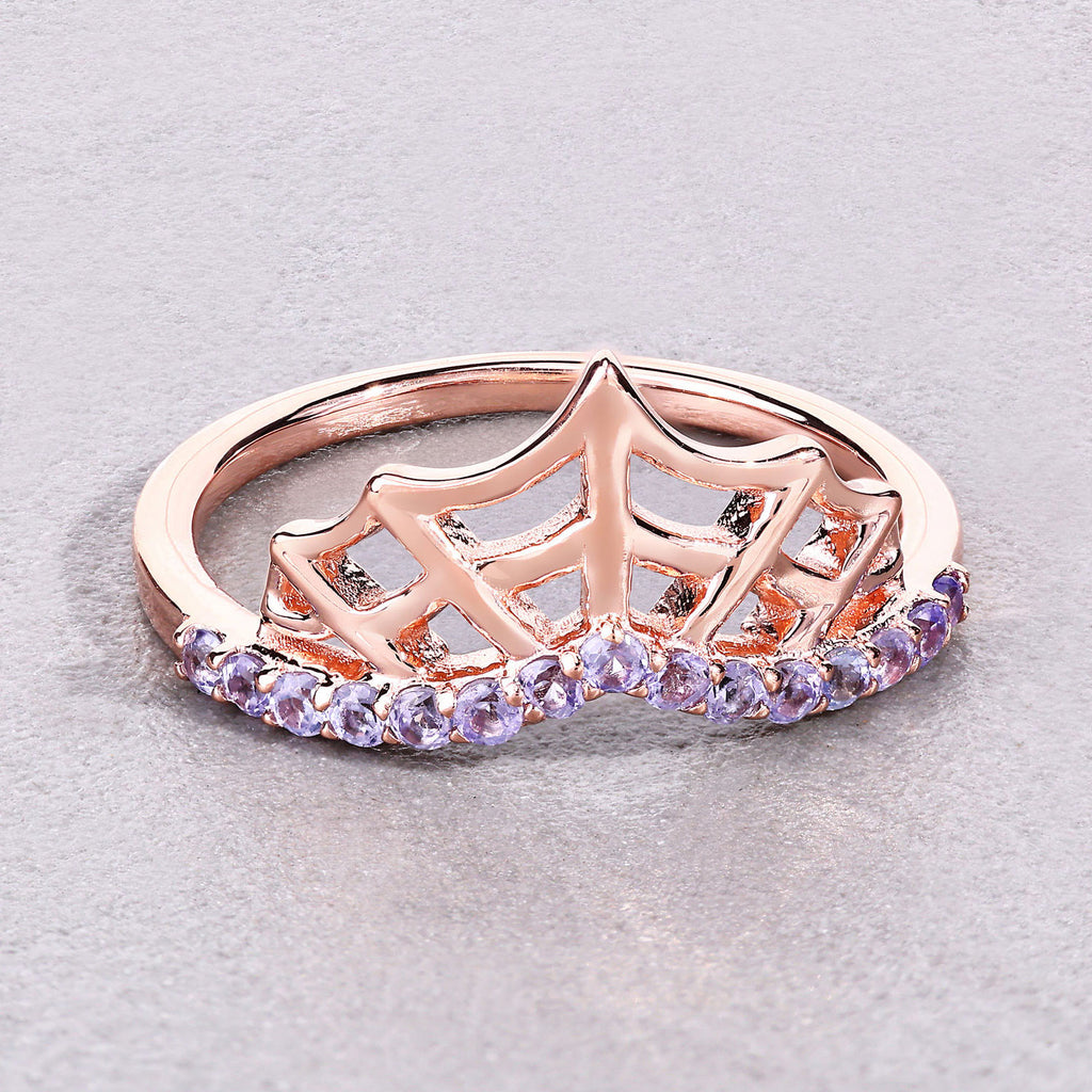 Tanzanite Spider Web Ring 0.28 Carats Gold Plated Silver