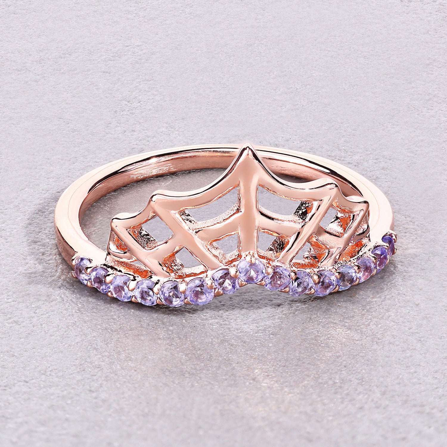 Tanzanite Spider Web Ring 0.28 Carats Gold Plated Silver
