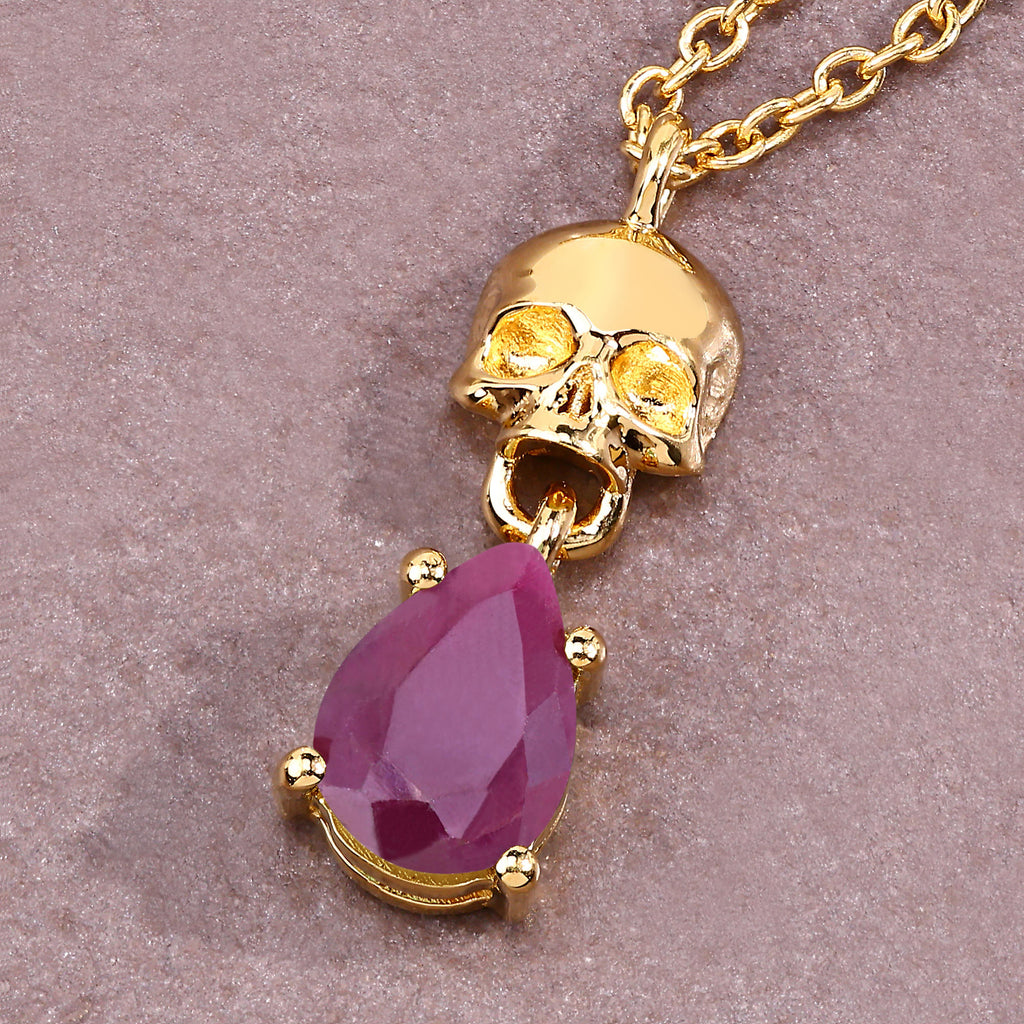 Ruby Skull Pendant 0.84 Carats Gold Plated Silver