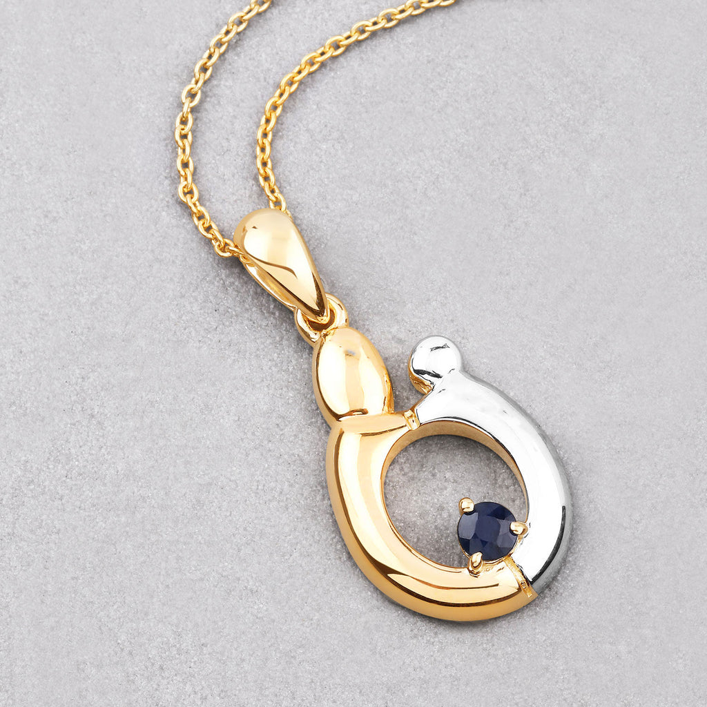 Blue Sapphire Pendant 0.18 Carats Gold Plated Silver
