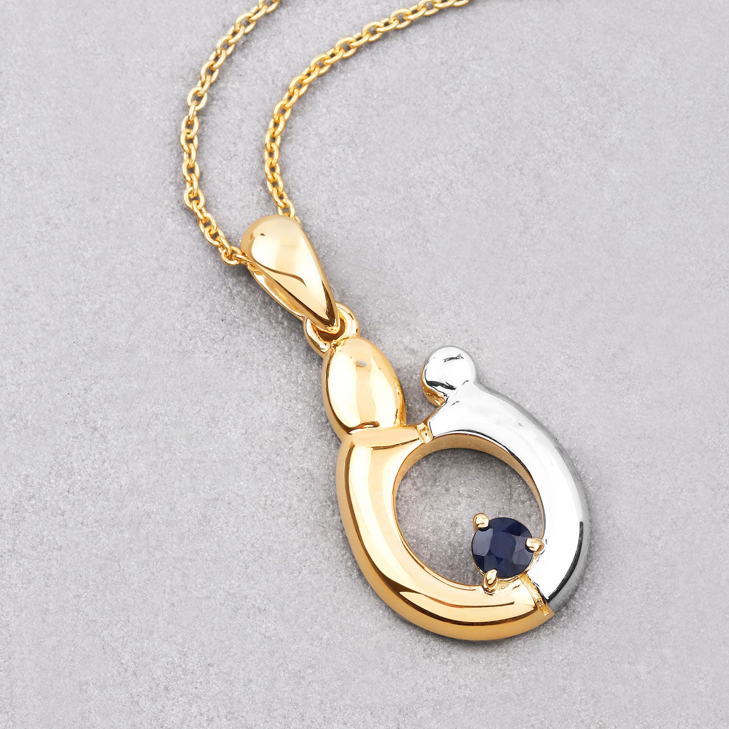 Blue Sapphire Pendant 0.18 Carats Gold Plated Silver