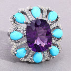 Amethyst Ring With Turquoise 10.6 Carats Sterling Silver