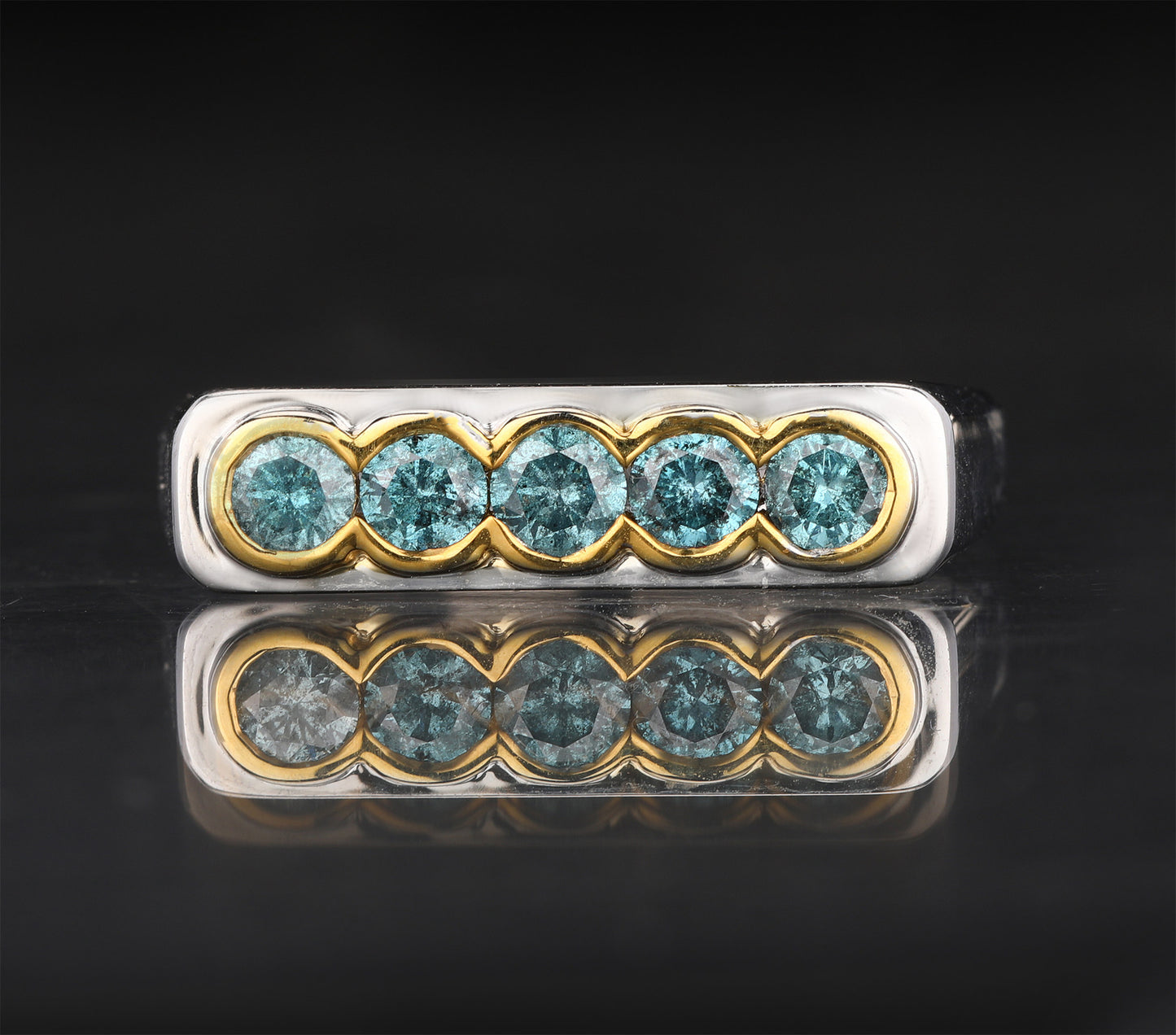 Blue Diamond Ring 0.5 Carats 9K Yellow & White Gold