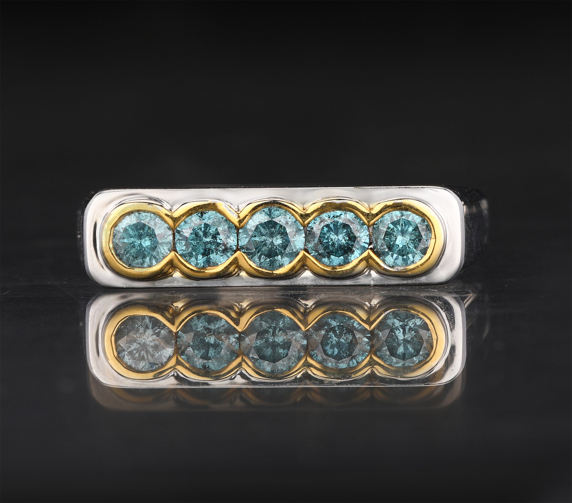 Blue Diamond Ring 0.5 Carats 9K Yellow & White Gold
