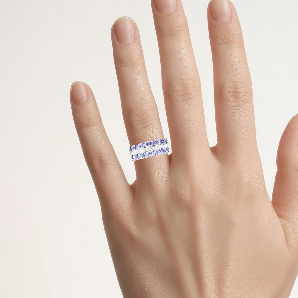 Tanzanite Ring With White Topaz 2.03 Carats Sterling Silver
