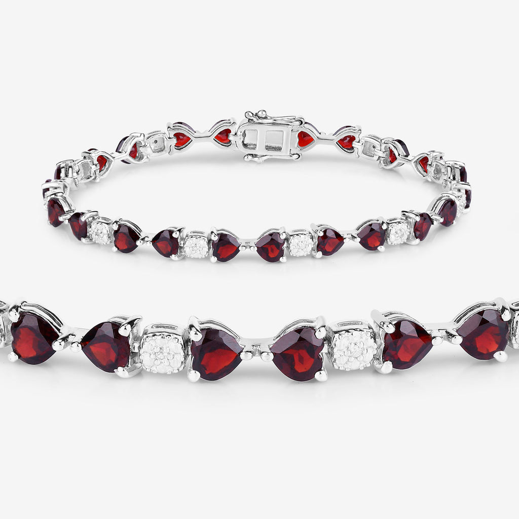 Garnet Tennis Bracelet With Diamonds 11 Carats Sterling Silver