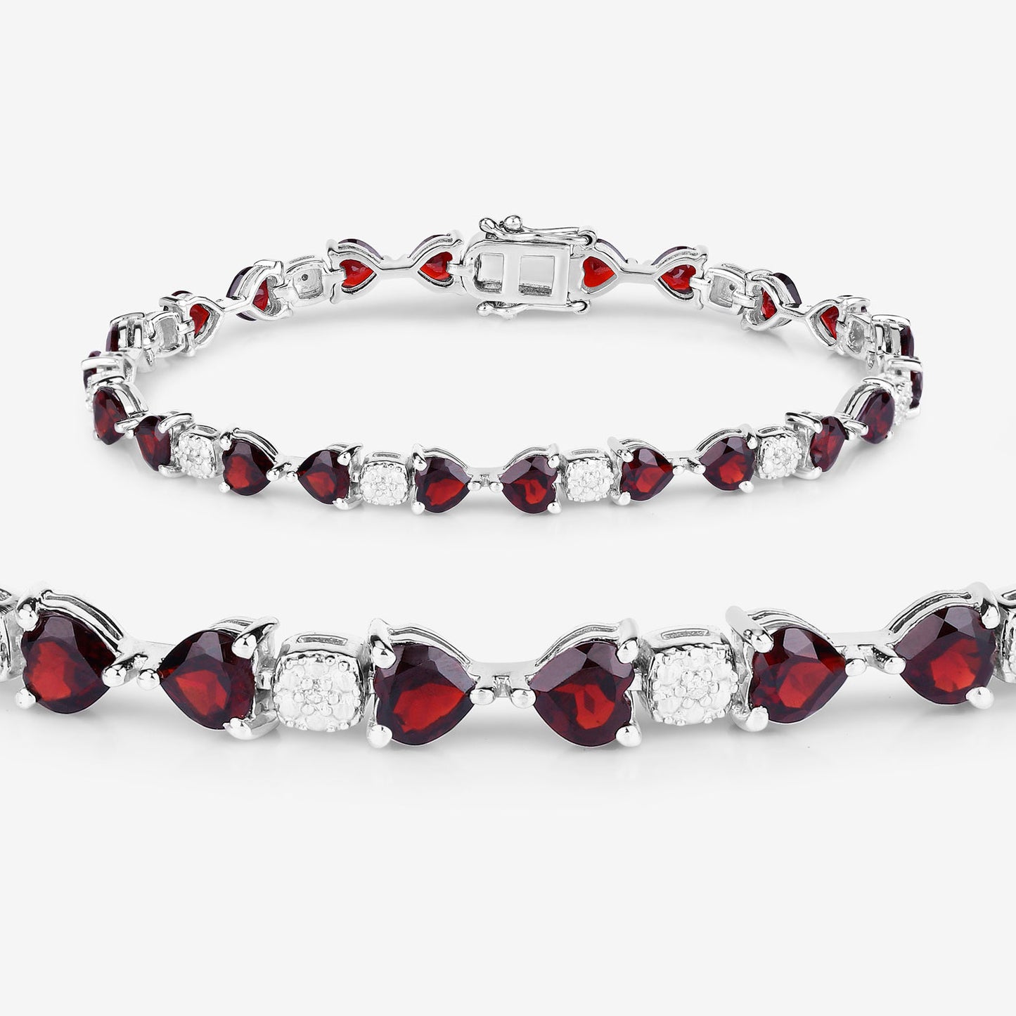 Garnet Tennis Bracelet With Diamonds 11 Carats Sterling Silver