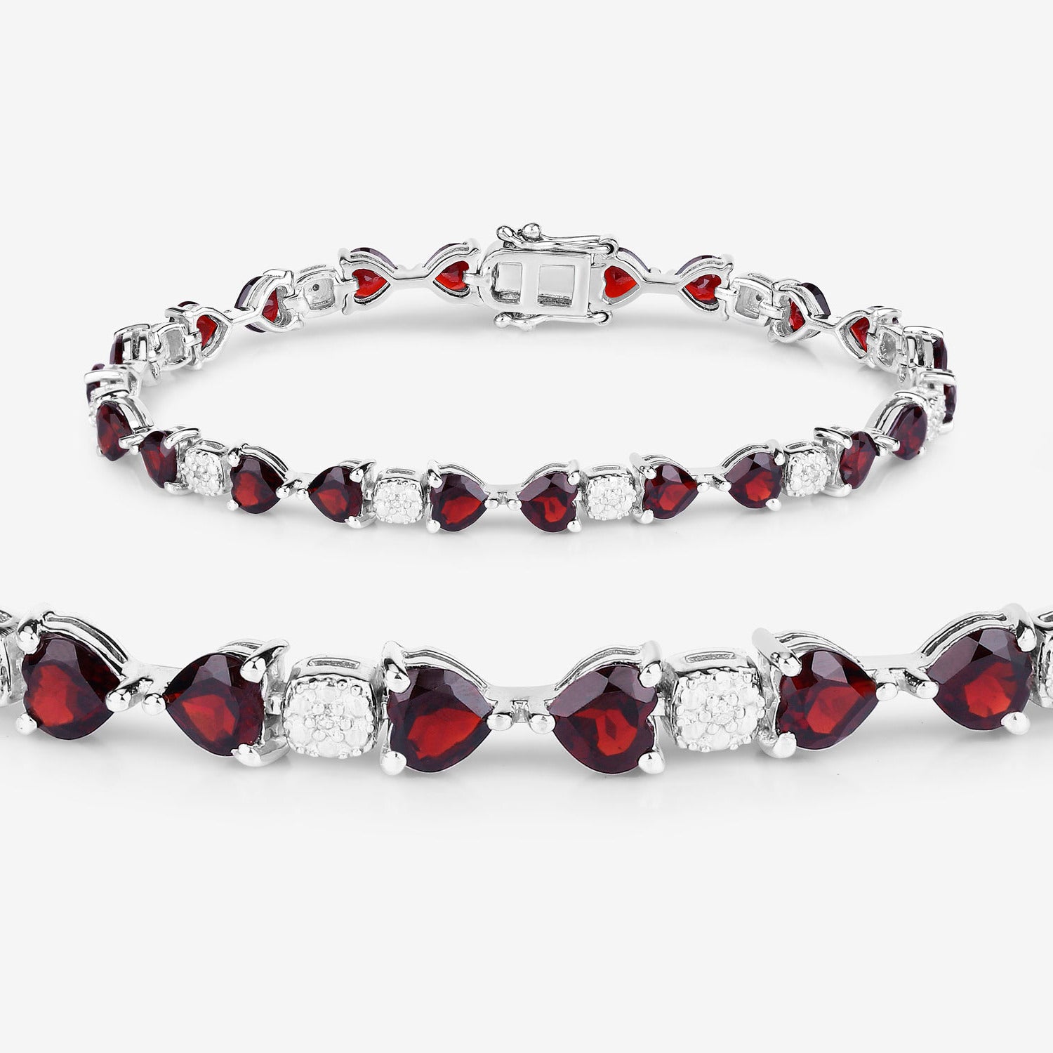 Garnet Tennis Bracelet With Diamonds 11 Carats Sterling Silver