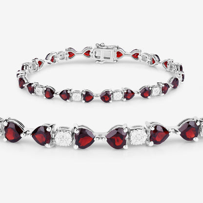 Garnet Tennis Bracelet With Diamonds 11 Carats Sterling Silver