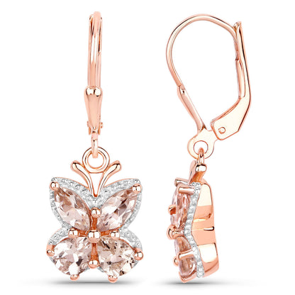 Morganite Dangle Earrings 1.86 Carats 18K Rose Gold Plated Silver