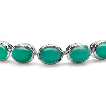 Bezel Set Emerald Tennis Bracelet 23 Carats 18K White Gold Plated Silver