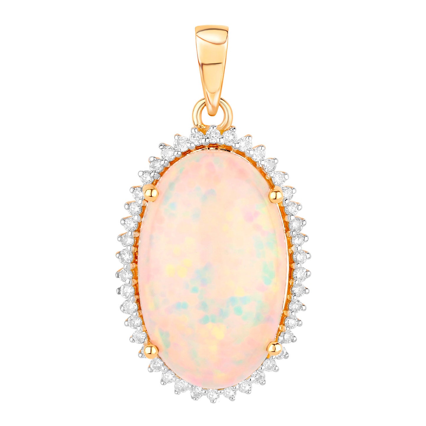 Ethiopian Opal Pendant Necklace Diamond Halo 5.51 Carats 14K Yellow Gold