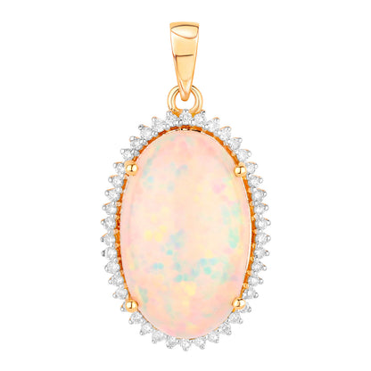 Ethiopian Opal Pendant Necklace Diamond Halo 5.51 Carats 14K Yellow Gold