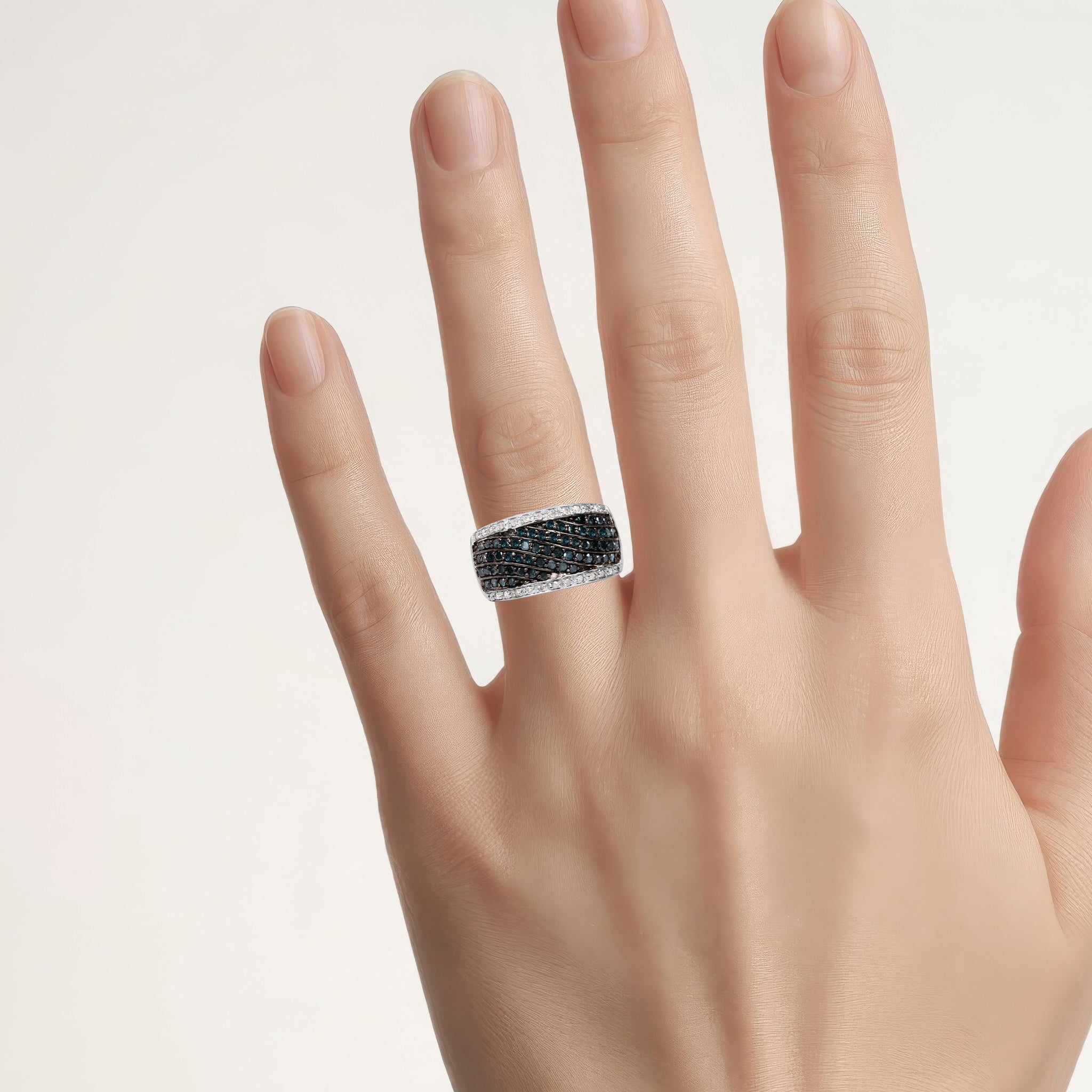 Blue Diamond Ring With White Diamonds 0.78 Carats Sterling Silver