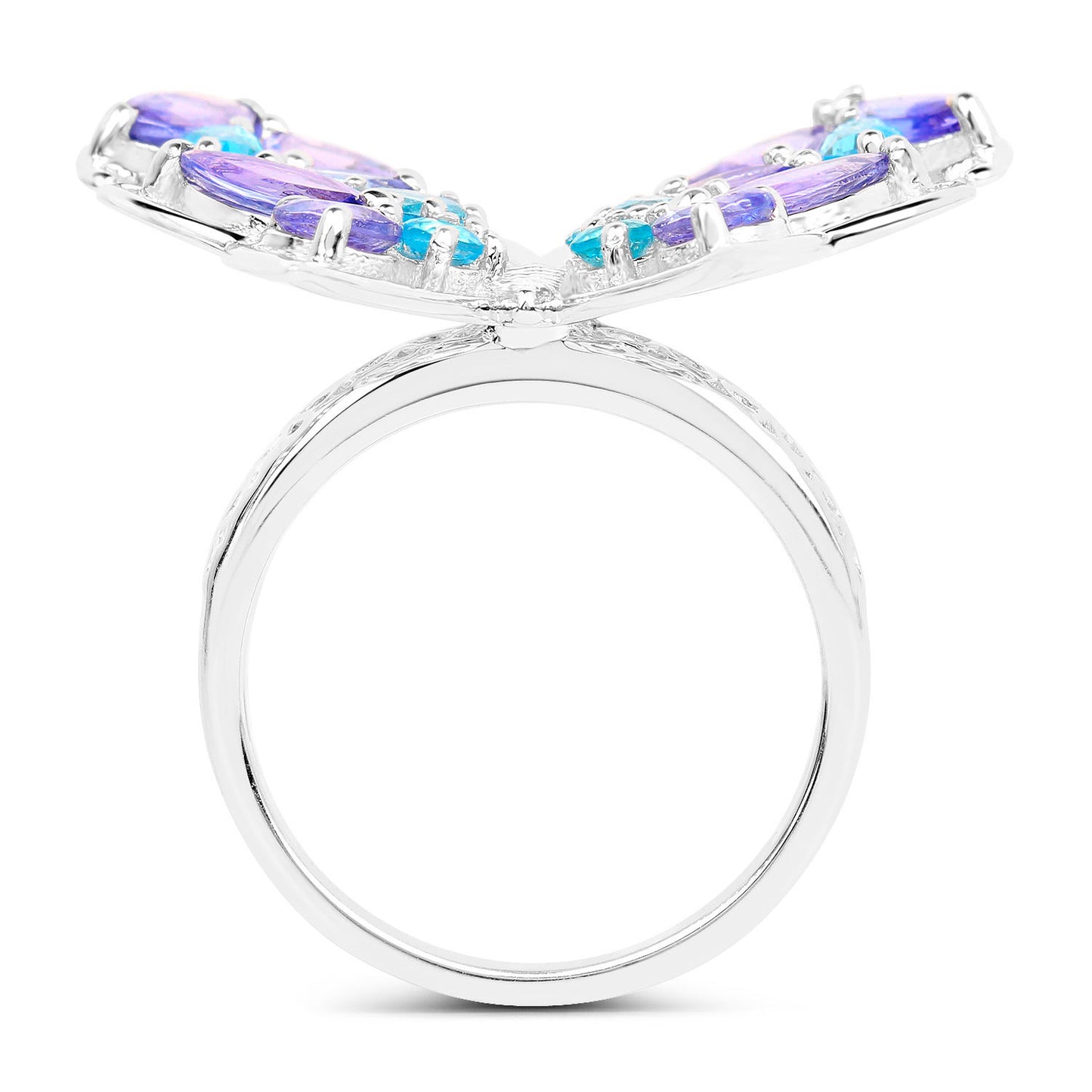 Butterfly Cocktail Ring Tanzanite and Swiss Blue Topaz 3.65 Carats