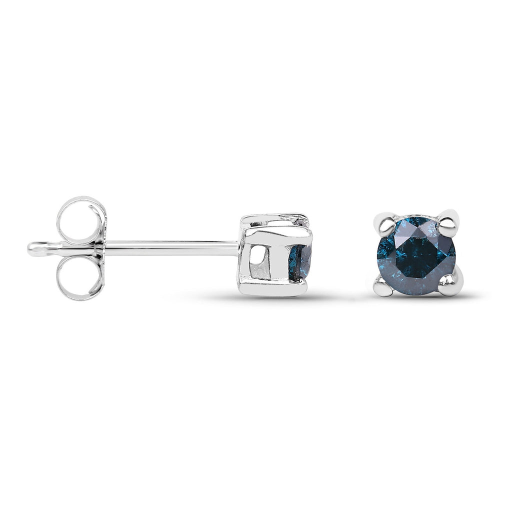 Blue Diamond Stud Earrings 0.2 Carats Sterling Silver