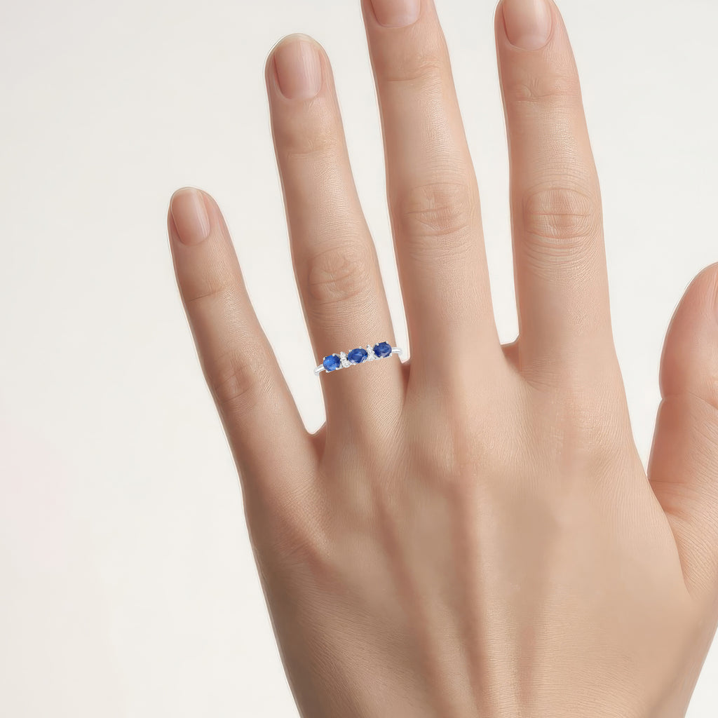 Blue Sapphire Ring With Diamonds 0.66 Carats 10K White Gold