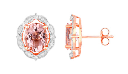 Morganite Earrings With Diamonds 3.48 Carats 14K Rose Gold