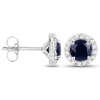 Blue Sapphire Stud Earrings With White Topaz 1.42 Carats Sterling Silver