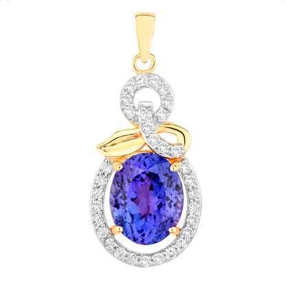 Tanzanite Pendant Necklace Diamonds 3.9 Carats 14K Yellow Gold