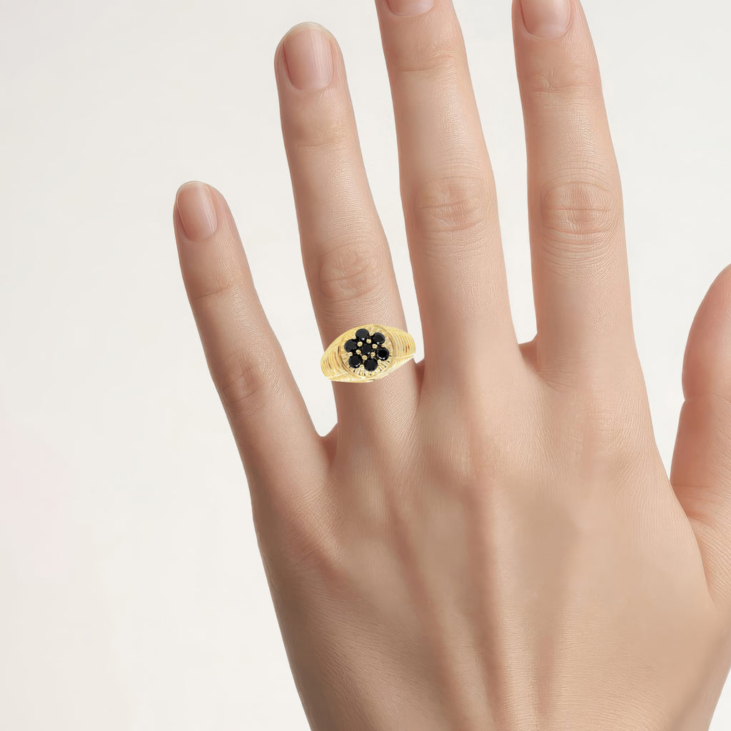 Black Diamond Ring 1.38 Carats Gold Plated Silver