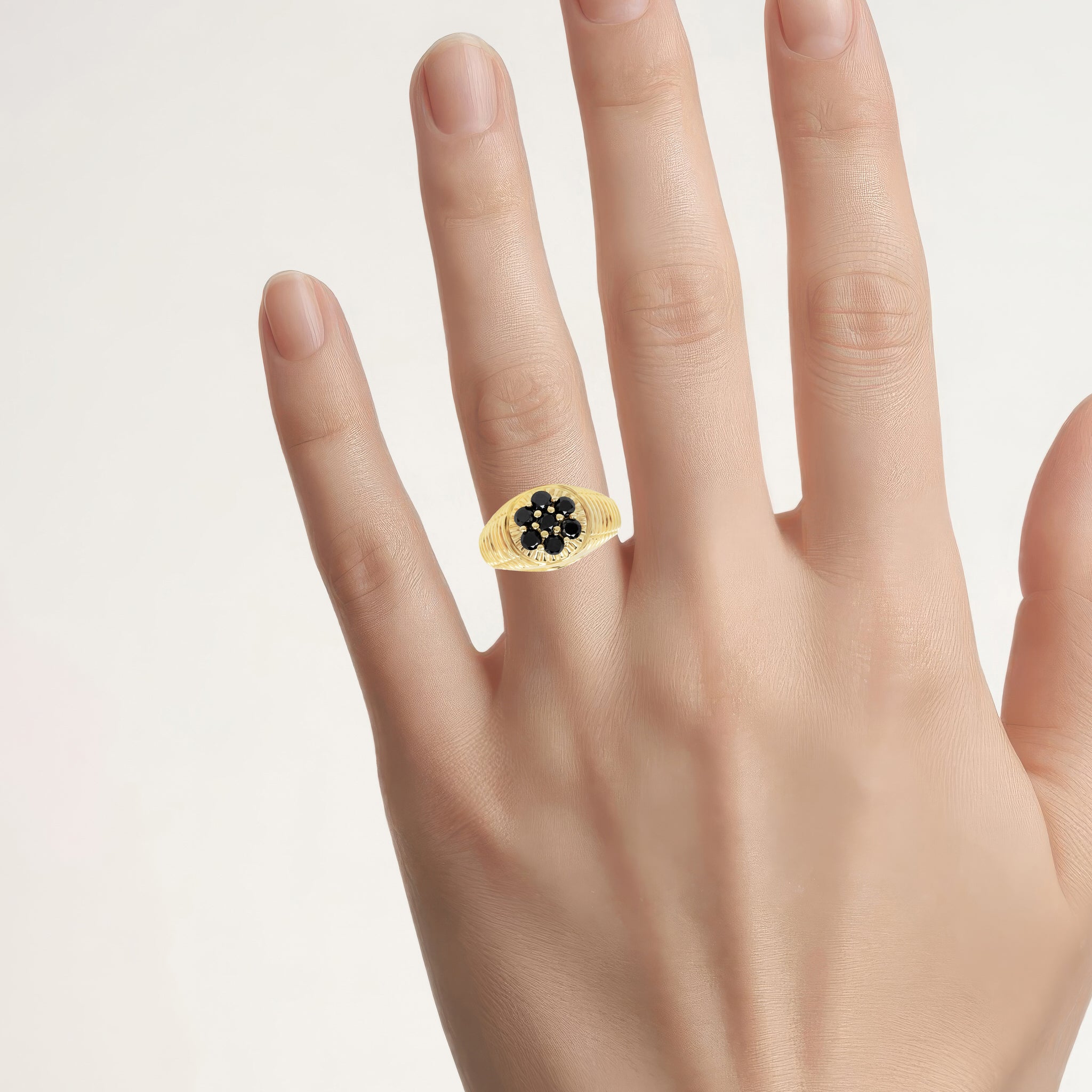 Black Diamond Ring 1.38 Carats Gold Plated Silver