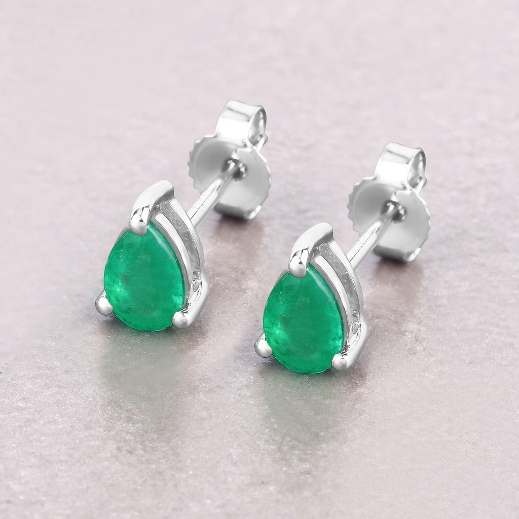 Zambian Emerald Stud Earrings 0.68 Carats 10K White Gold